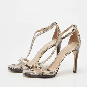 Tory Burch Grey/Black Python Embossed Leather‎ Shelley Stiletto Sandals Size 9